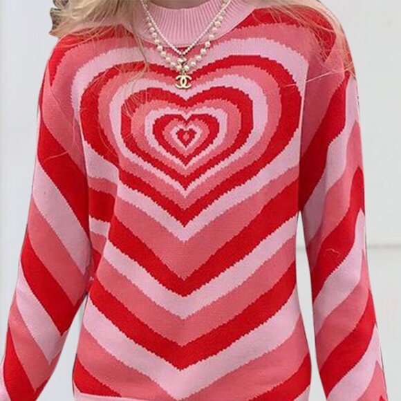 Pink Heart Mock Neck Long Sleeve Sweater - Picture 1 of 11